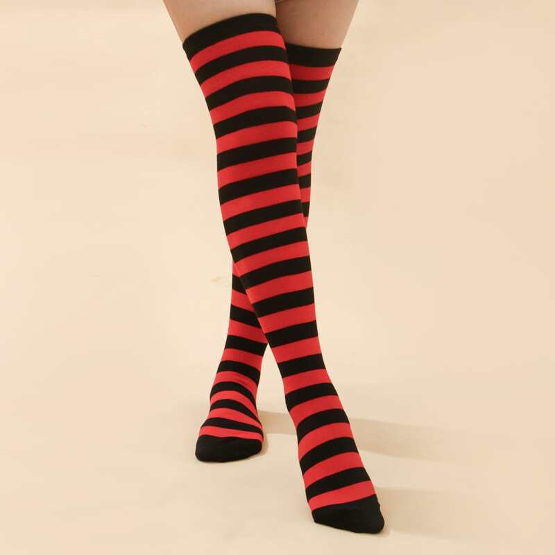 

Striped Pattern Over The Knee Socks, Multicolor