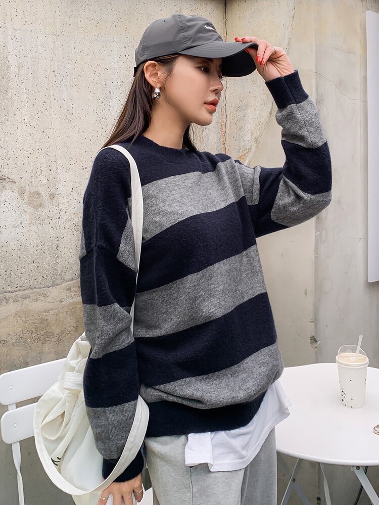 DAZY 兩色調下垂肩毛衣 - 彩色 - 查看 5