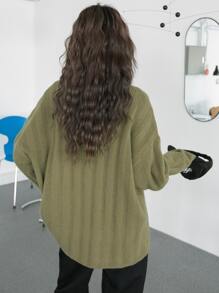 DAZY Suéter De Hombros Caídos De Punto Acanalado - Verde militar - Ver 2