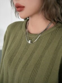 DAZY Suéter De Hombros Caídos De Punto Acanalado - Verde militar - Ver 7