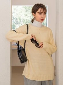 DAZY Áo len nữ màu trơn Giải trí - Màu vàng - Xem 1