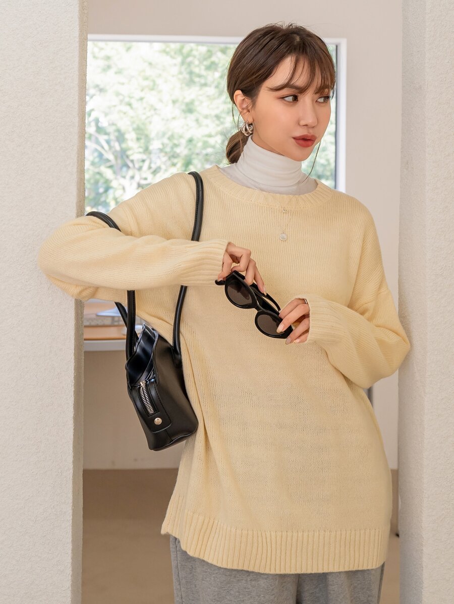 DAZY Áo len nữ màu trơn Giải trí - Màu vàng - Xem 1