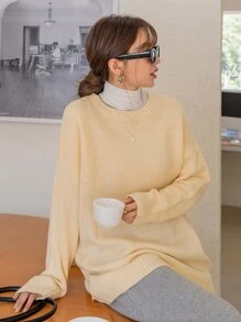 DAZY Áo len nữ màu trơn Giải trí - Màu vàng - Xem 4