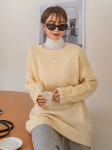 DAZY Áo len nữ màu trơn Giải trí - Màu vàng - Xem 5