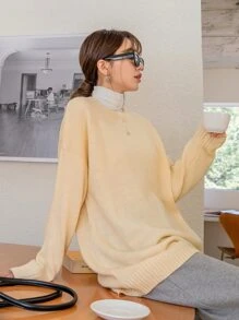 DAZY Áo len nữ màu trơn Giải trí - Màu vàng - Xem 6