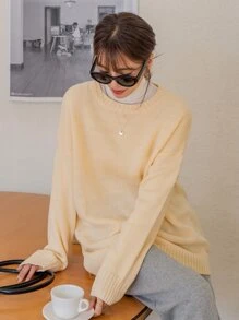 DAZY Áo len nữ màu trơn Giải trí - Màu vàng - Xem 7