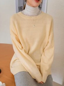 DAZY Áo len nữ màu trơn Giải trí - Màu vàng - Xem 8