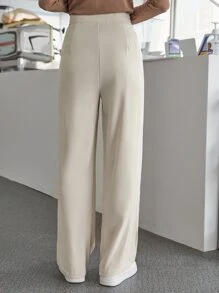 DAZY Solid Slant Pocket Wide Leg Trousers - Beige - View 5