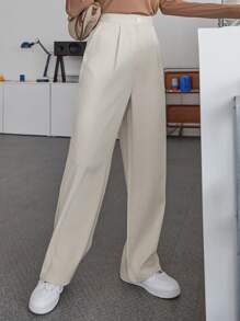 DAZY Solid Slant Pocket Wide Leg Trousers - Beige - View 6