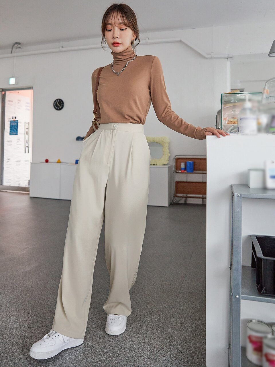 Women's Solid Color Straight Leg Casual Pants With Pockets,Women Dress Pants