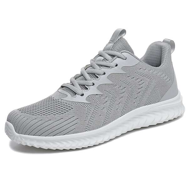 

Men Minimalist Lace-up Front Knit Running Shoes, Grey
