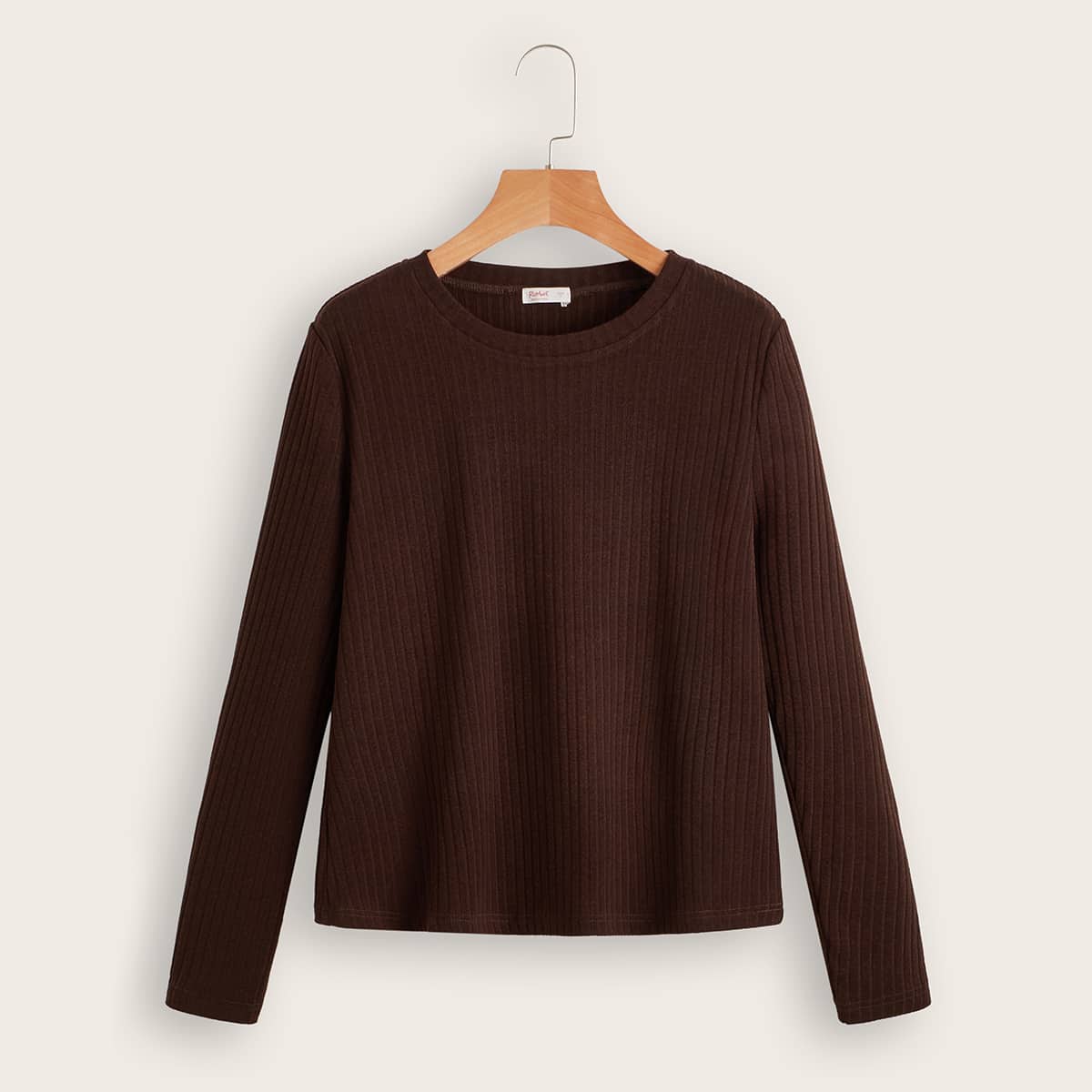 

Solid Ribbed Tee, Chocolate brown