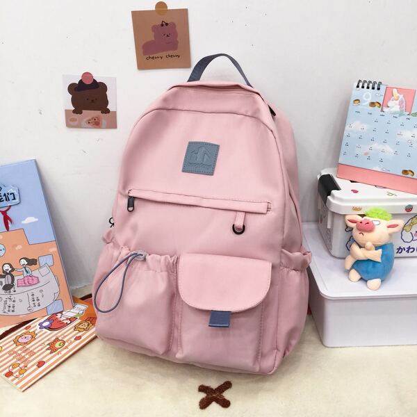

Letter Patch Multi-Compartment Backpack, Pink