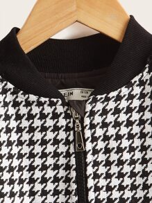 SHEIN Niñas Cazadora tipo bomber de pata de gallo de manga raglán cremallera - Blanco y Negro - Ver 4