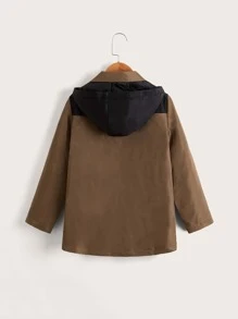 SHEIN Boys Two Tone Flap Pocket Hooded Jacket - Coffee Brown - View 2