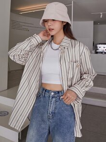 DAZY 條紋印花前紐扣襯衫 - 彩色 - 查看 8