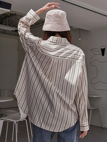 DAZY 條紋印花前紐扣襯衫 - 彩色 - 查看 2