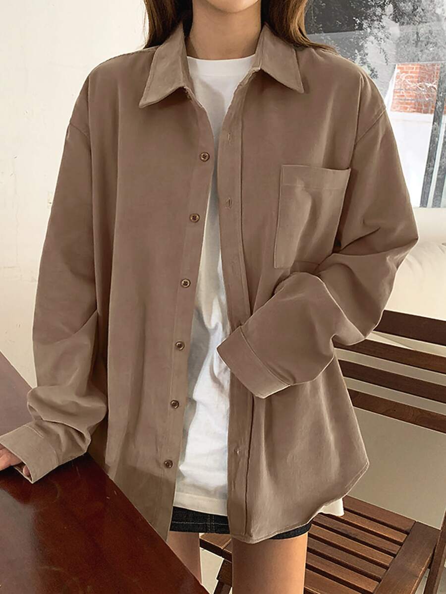 DAZY Áo sơ mi Đã vá Túi Thả vai - Màu nâu  Mocha - Xem 1