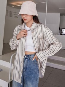 DAZY 條紋印花前紐扣襯衫 - 彩色 - 查看 1