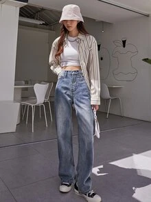 DAZY 條紋印花前紐扣襯衫 - 彩色 - 查看 5