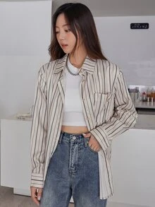 DAZY 條紋印花前紐扣襯衫 - 彩色 - 查看 7