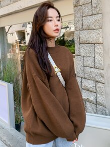 DAZY Suéter holgado de punto acanalado con hombros caídos, manga larga, ropa de mujer de otoño - Café integral - Ver 6