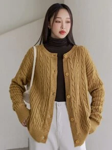 DAZY Cárdigan & tejido de cable de hombros caídos - Mostaza Amarilla - Ver 4