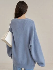 DAZY Sólido Jersey Holgado De Hombros Caídos - Neblina azul - Ver 4