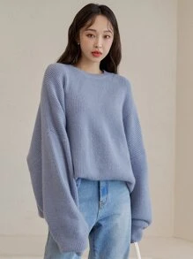 DAZY Sólido Jersey Holgado De Hombros Caídos - Neblina azul - Ver 7