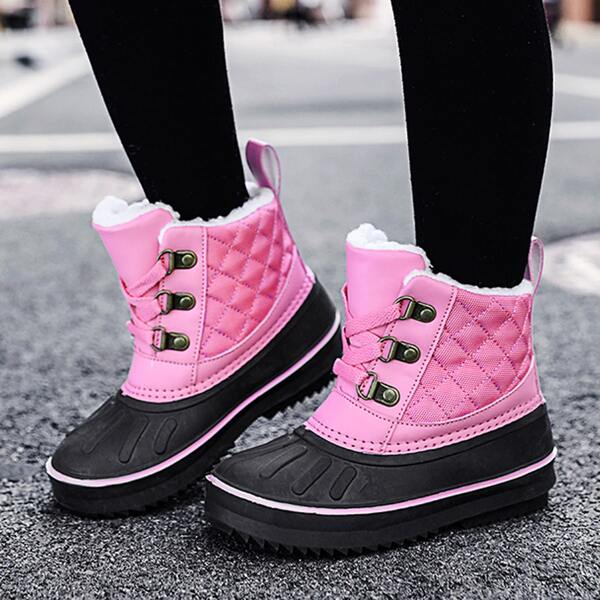 

Girls Quilted Embossed Plush Inside Boots, Pink