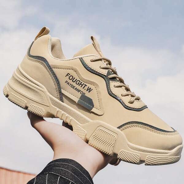 

Men Letter Graphic Lace-up Front Skate Shoes, Khaki