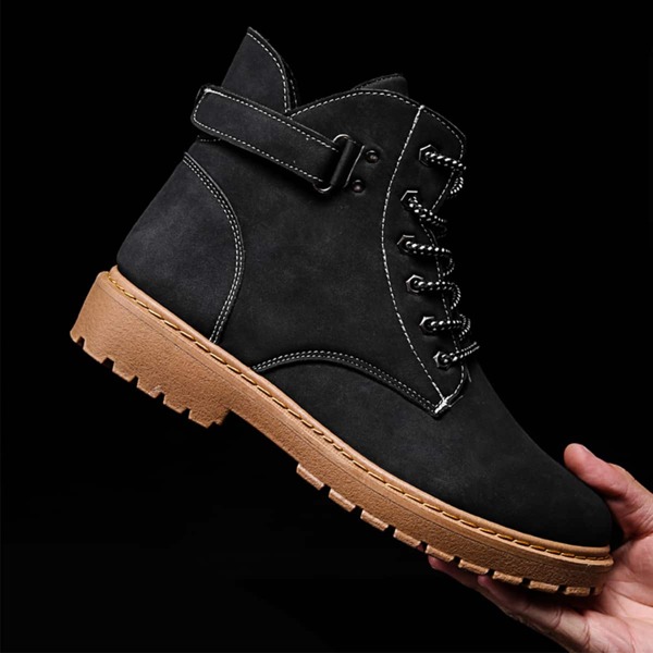 

Men Buckle Decor Lace-up Boots, Black