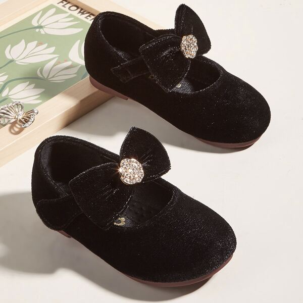 

Girls Bow & Rhinestone Decor Mary Janes, Black