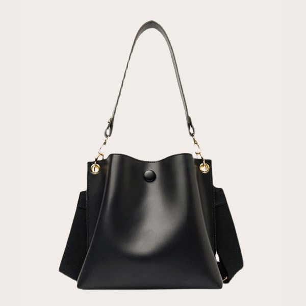 

Minimalist Snap Button Shoulder Bag, Black