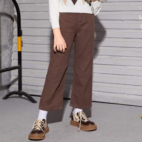 

Girls Slant Pocket Straight Leg Jeans, Chocolate brown
