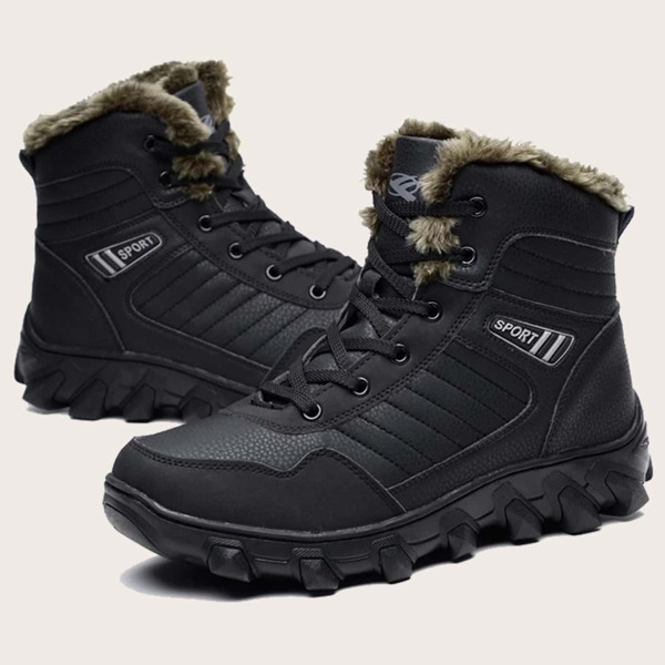 

Men Letter Graphic Plush Inside Boots, Black