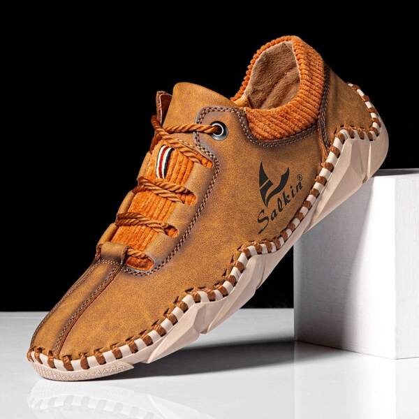 

Men Letter Graphic Handmade Shoes, Brown