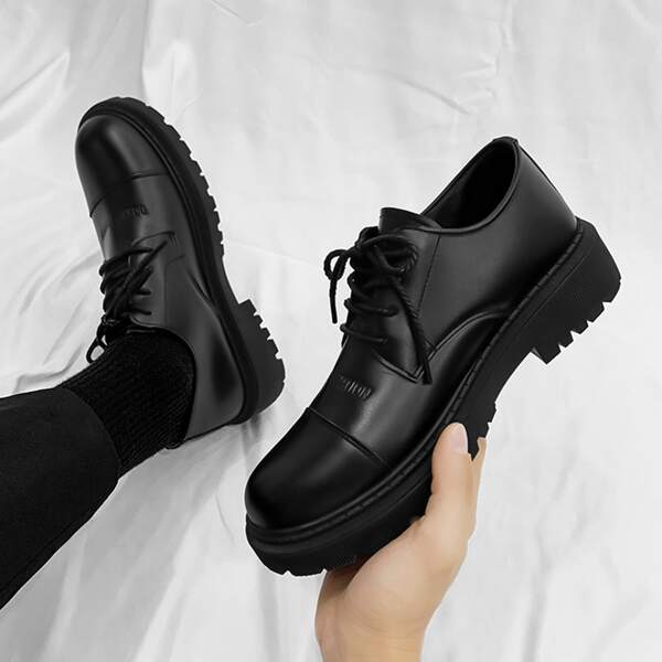 

Men Minimalist Lace-up Front Dress Shoes, Black