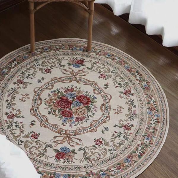 

Жаккардовый круглый ковер с цветами, Многоцветный