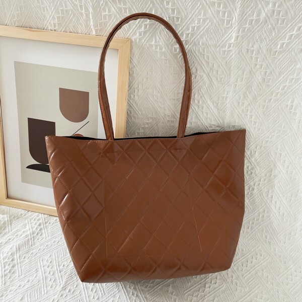 

Minimalist Textured Shoulder Tote Bag, Brown