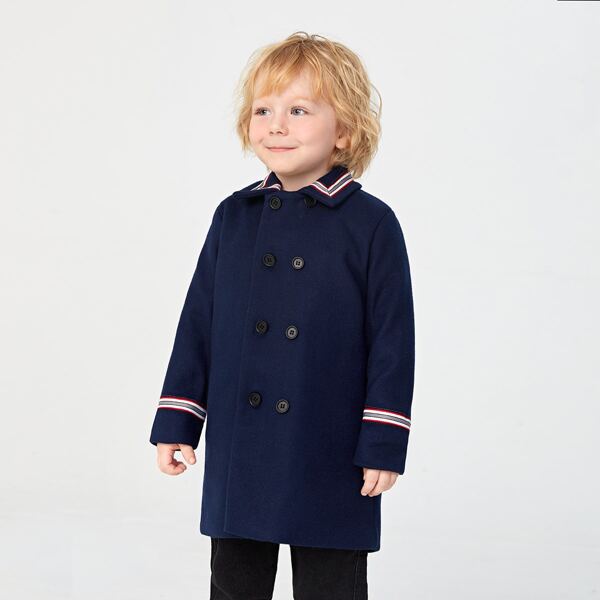 

Toddler Boys Contrast Striped Tape Double Breasted Overcoat, Navy blue