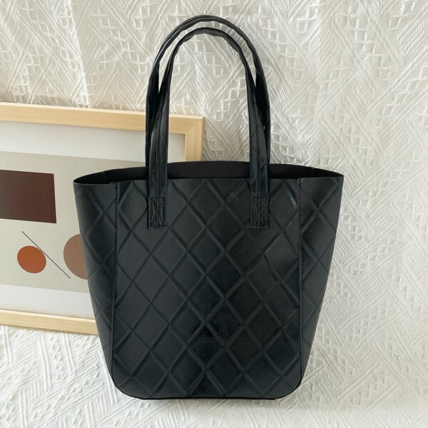 

Minimalist Textured Shoulder Tote Bag, Black