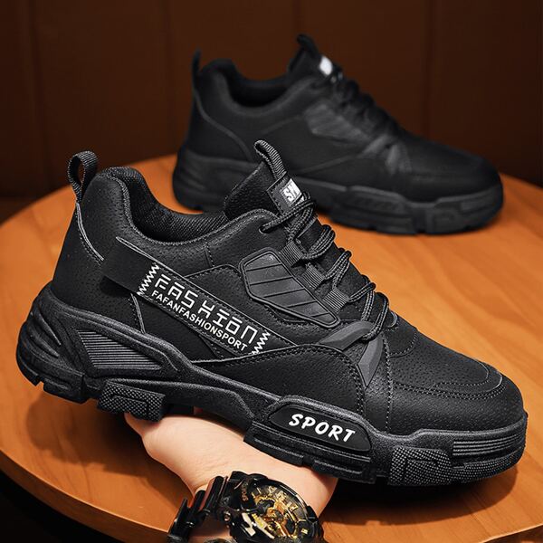 

Men Letter Graphic Lace-up Front Sneakers, Black