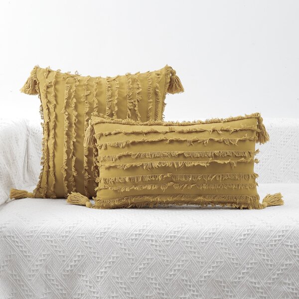 

1pc Tassel Decor Cushion Cover Without Filler, Yellow