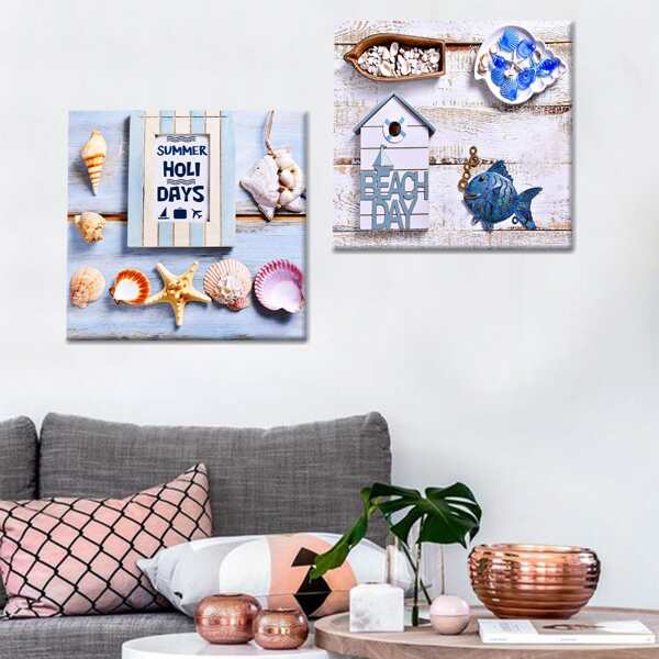 

2pcs Shell Print Unframed Painting, Multicolor