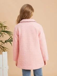 SHEIN Girls Dual Pocket Button Front Coat - Baby Pink - View 2
