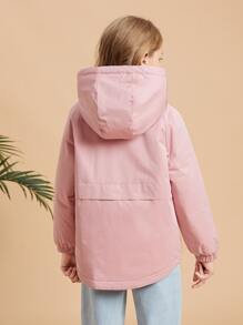 SHEIN Tween Girl Slant Pocket Raglan Sleeve Hooded Padded Coat - Baby Pink - View 2
