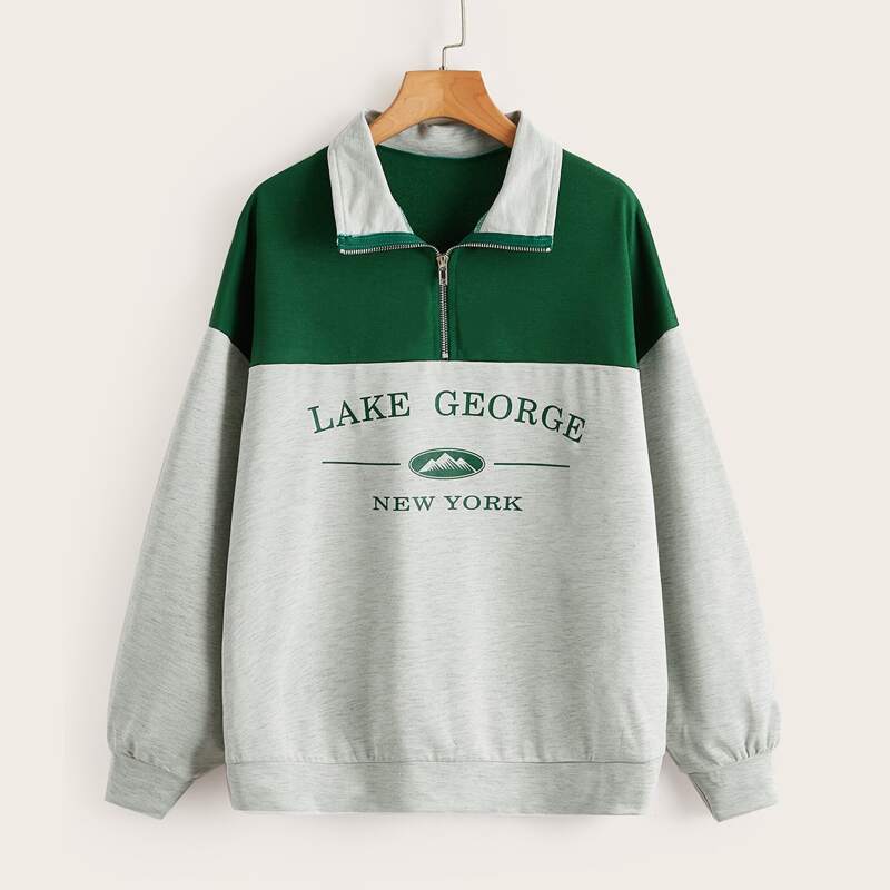 

Letter Colorblock Half Zip Sweatshirt, Multicolor