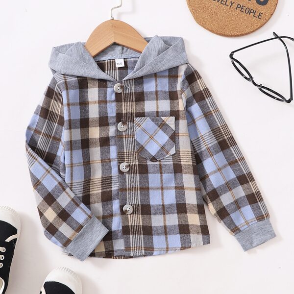 

Toddler Boys Plaid Print Hooded Shirt, Multicolor
