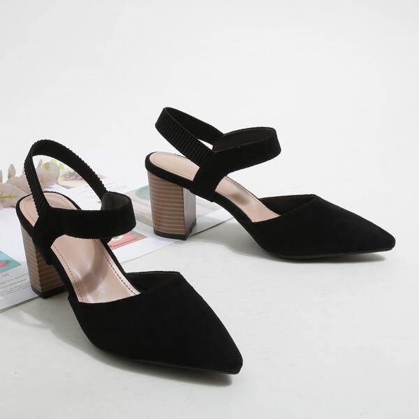 

Minimalist Slingback Chunky Heeled Pumps, Black